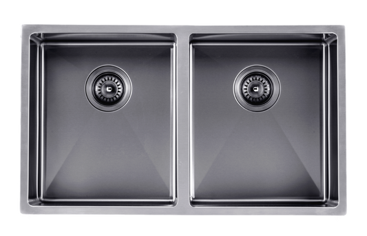 Satin - Gun Metal Grey 770x450x215mm 1.2mm Handmade Top/Undermount Double Bowls Kitchen Sink