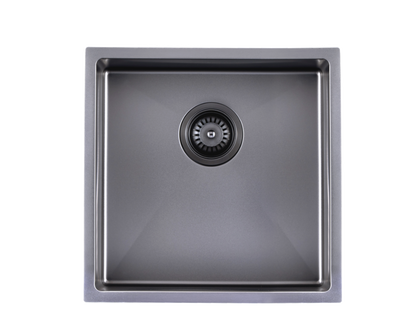 Satin - Gun Metal Grey 440x440x205mm Satin Stainless Steel Handmade Single Bowl Sink for Flush Mount and Undermount