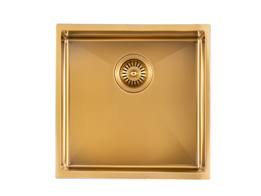 440x440x205mm Brushed Yellow Gold Stainless Steel Handmade Single Bowl Sink for Flush Mount and Undermount