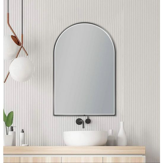 600*900mm Arch 3 Color Lighting Gun Metal Grey Aluminum Framed Front Hidden LED Mirror with Touch Sensor Switch