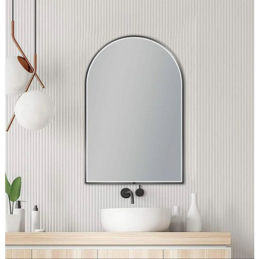 600*900mm Arch 3 Color Lighting Gun Metal Grey Aluminum Framed Front Hidden LED Mirror with Touch Sensor Switch