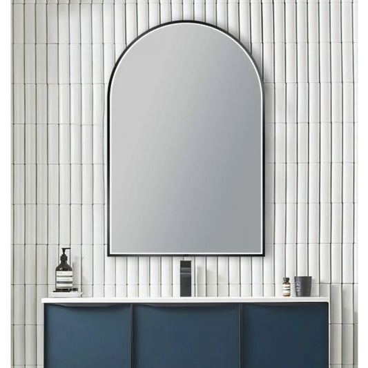 600*900mm Arch 3 Color Lighting Matte Black Aluminum Framed Front Hidden LED Mirror with Touch Sensor Switch