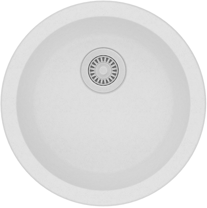 White Granite Quartz Stone Kitchen/Laundry Sink Round Single Bowl Top/Under Mount 460mm