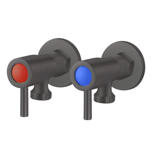Pentro Gun Metal Grey Round Brass Washing Machine Taps Set